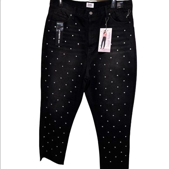 Simple Society Black Denim High Waisted Straight Jeans Rhinestone Bling - Picture 2 of 8